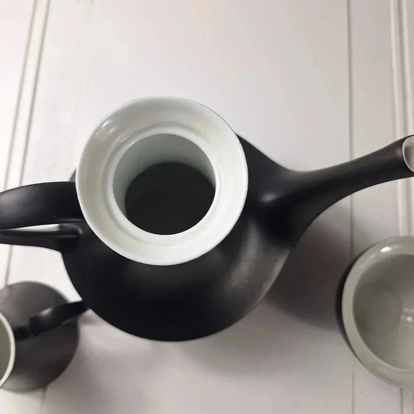 Espana Noche Block Bidasoa Spain Tea/Coffee Pot Creamer & Sugar Bowl Black Matte - Picture 13 of 14